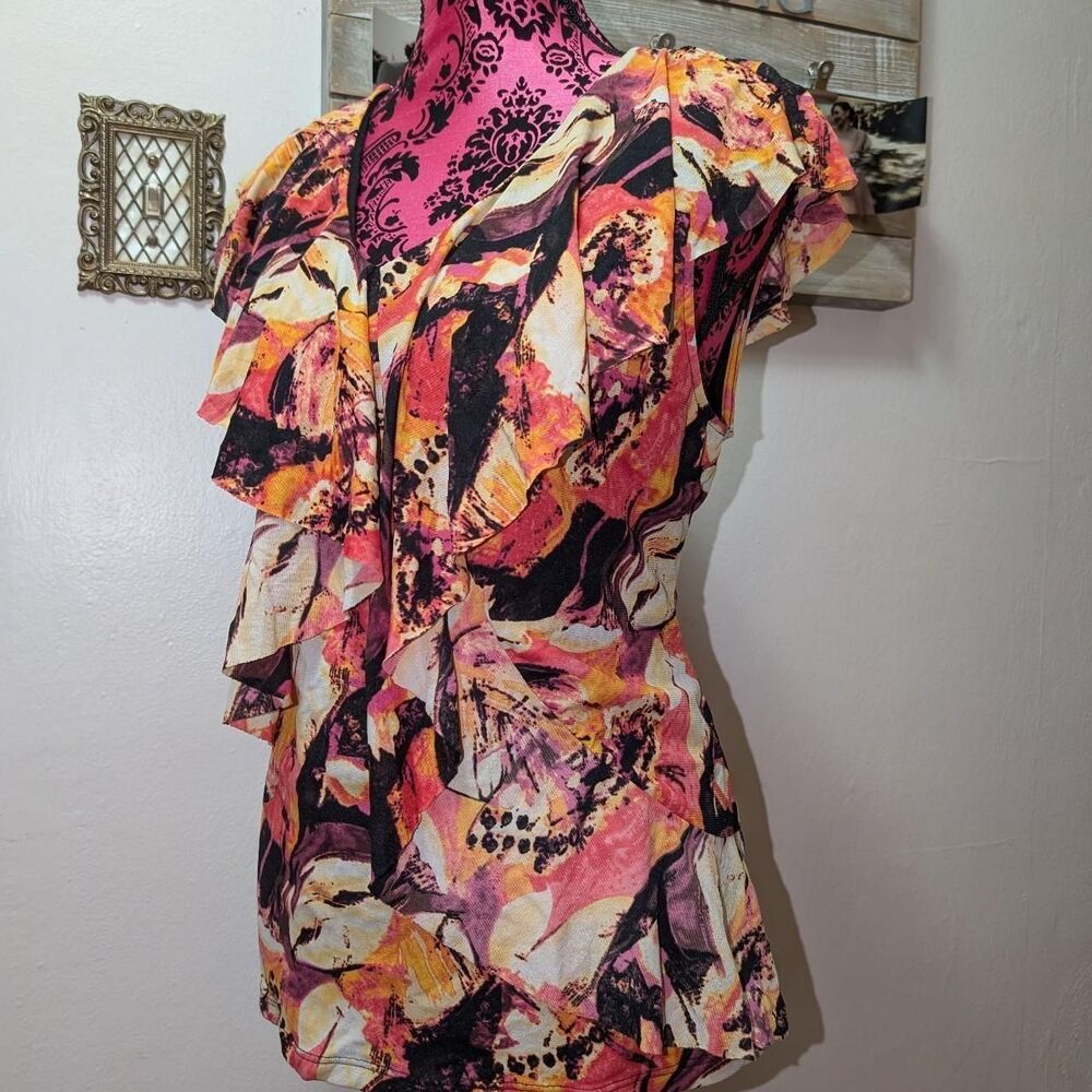 Style & co Women's Orange and Pink Floral Blouse size XL
